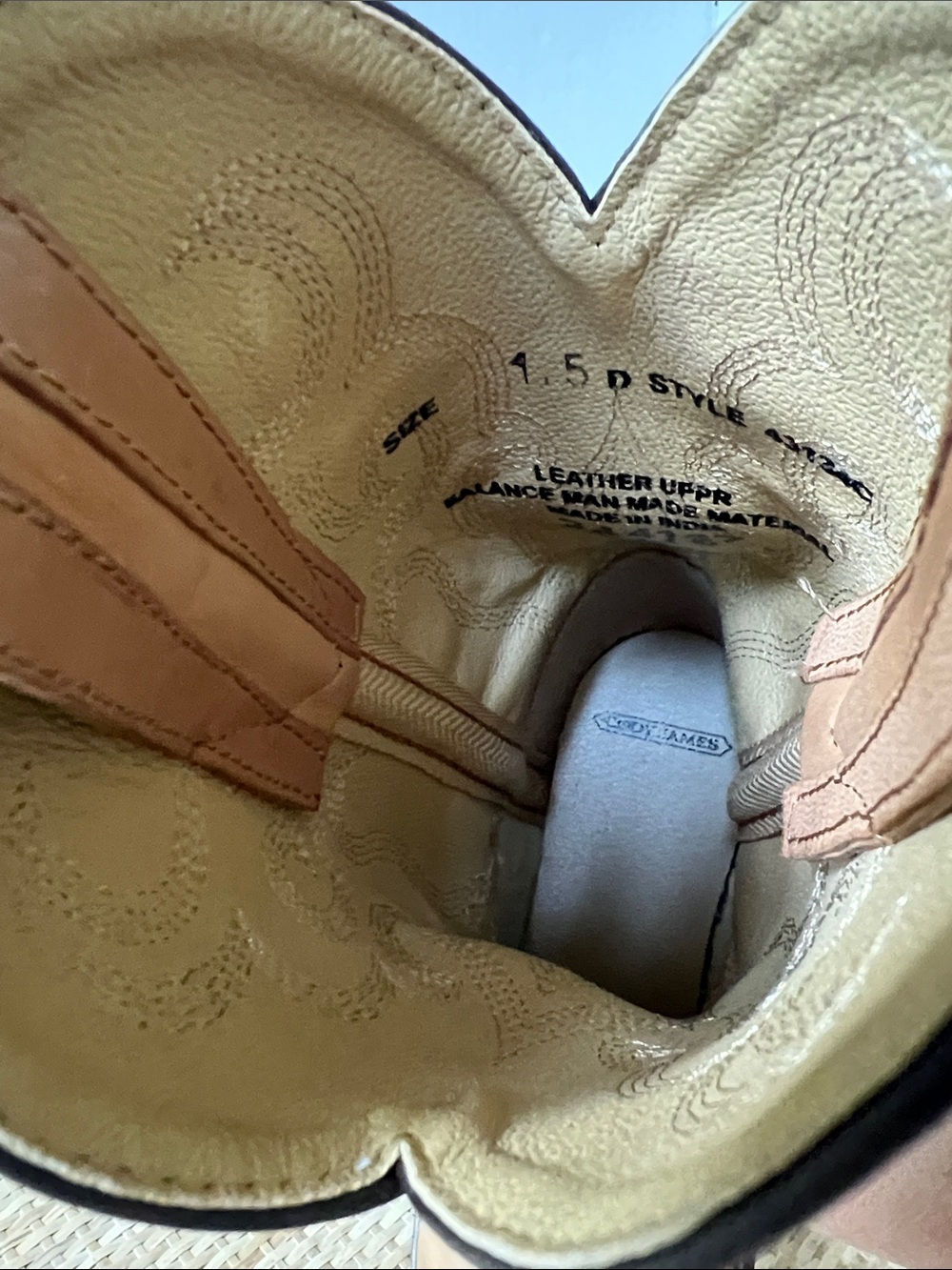 Cody James Kids Leather Cowboy Cowgirl Boots Light brown Unisex Embroidered 1.5 - Picture 9 of 12